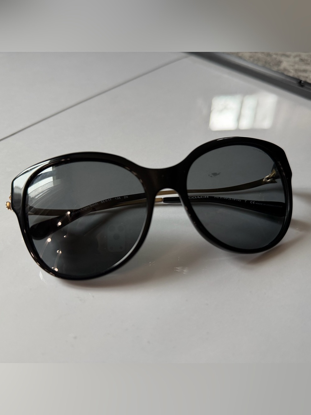 Coach Women's Black Round Sunglasses with Dark Gray Lenses